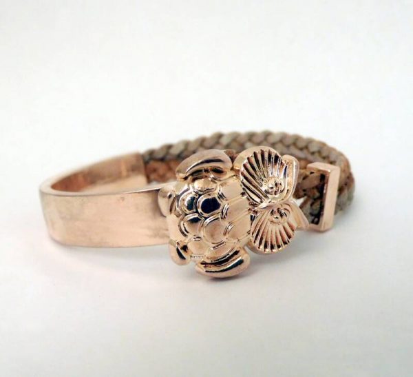 Aparte goldplated armband met Uiltje en leer in 3 maten - Afbeelding 2