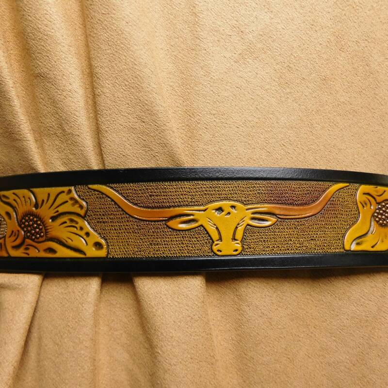 Western riem met unieke gespenset met longhoorns en sterren - Afbeelding 2