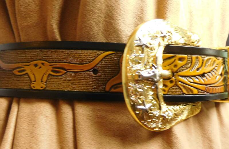 Western riem met unieke gespenset met longhoorns en sterren - Afbeelding 4