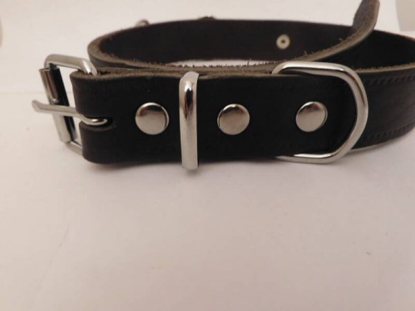 Zwarte leren halsband met paardenbit maat S-M-L-XL - Afbeelding 3