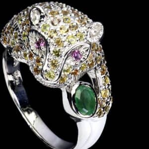 Hetty'S - Exclusieve -handgemaakte zilveren ring - Tijger - met Edelstenen - Maat 18.5