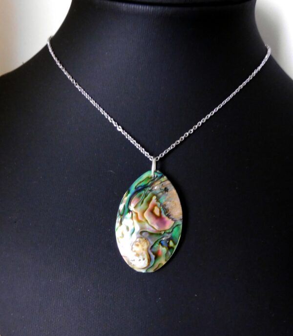Grote hanger - Abalone schelpen - Wit en Blauw - Collier van 50 cm
