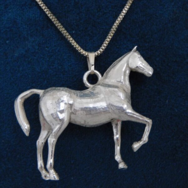Grote Zilveren Hanger Akhal-Teke paard – Massief 925 Zilver – 40 x 45 mm - Collier van 50 cm - Afbeelding 2