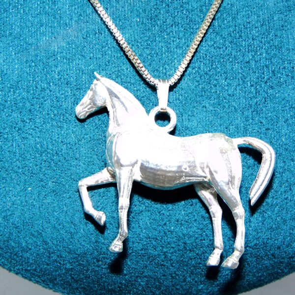 Grote Zilveren Hanger Akhal-Teke paard – Massief 925 Zilver – 40 x 45 mm - Collier van 50 cm - Afbeelding 3