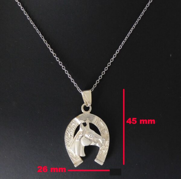 Grote massieve hanger van een hoefijzer met paard - 925 zilver - Inclusief collier van 45 cm - Afbeelding 5
