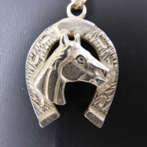 Grote massieve hanger van een hoefijzer met paard - 925 zilver - Inclusief collier van 45 cm