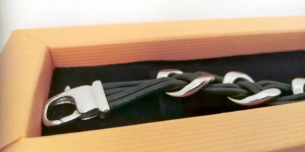 Stoere armband van staal met gevlochten leer - Afbeelding 3