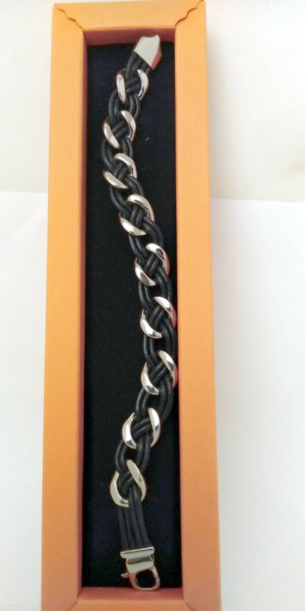 Stoere armband van staal met gevlochten leer - Afbeelding 4