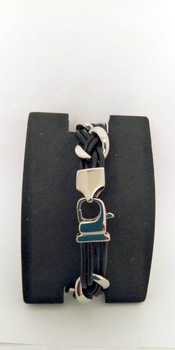 Stoere armband van staal met gevlochten leer - Afbeelding 2