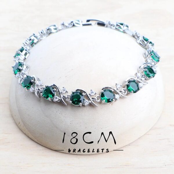Hetty'S - Schitterende sieraden set - zilverplated -  in 3 Kleuren - Blauwe - Roze - Groene en witte Zirconia's - Armband - Oorbellen - Hanger + collier - Ring - Afbeelding 16