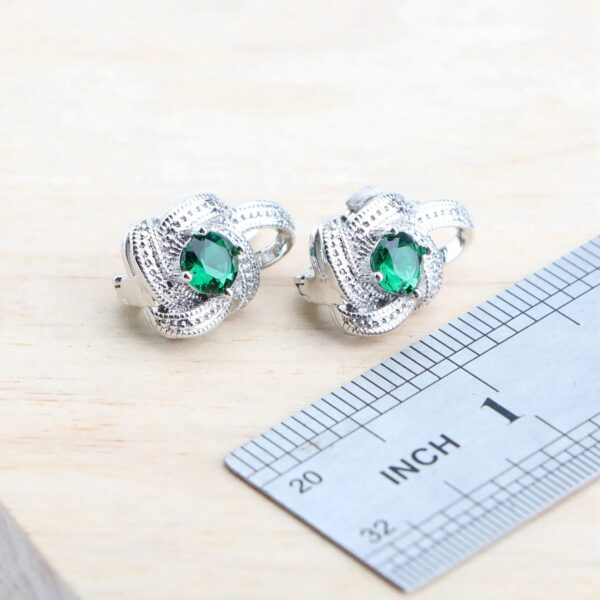Hetty'S - Schitterende sieraden set - zilverplated -  in 3 Kleuren - Blauwe - Roze - Groene en witte Zirconia's - Armband - Oorbellen - Hanger + collier - Ring - Afbeelding 17