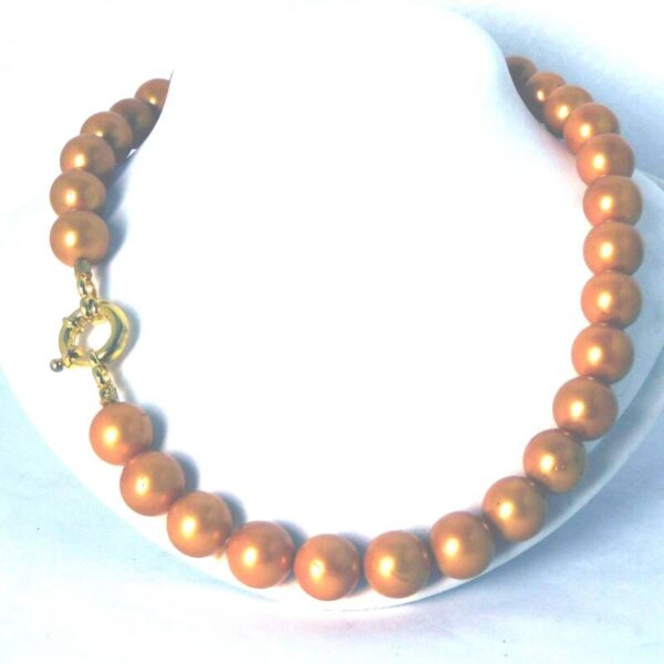 Shell based - Gouden parelsnoer - lang 42 cm - 12 mm breed - goldplated zilver slot - - Afbeelding 2