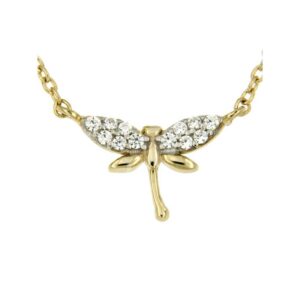 14 karaat gouden collier   met Libelle en Zirconia's