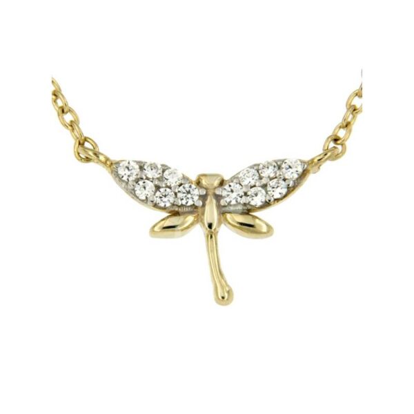 14 karaat gouden collier  of oorstekers met Libelle en Zirconia's - Afbeelding 3
