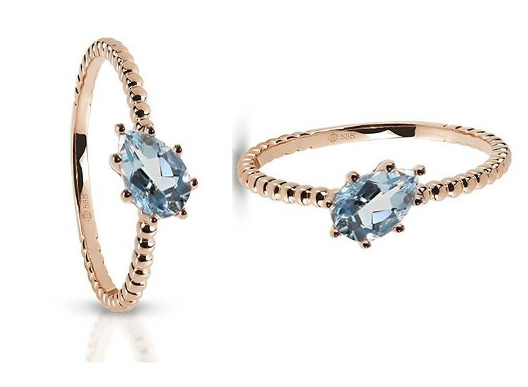 Exclusieve rosé gouden ring met grote Aquamarijn