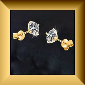 925 Zilveren Oorknopjes Verguld met 18K Goud – 1 Karaat Moissaniet – 6,5 mm – Met Certificaat