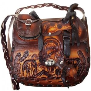 Unieke handgemaakte leren schoudertas – Western stijl -